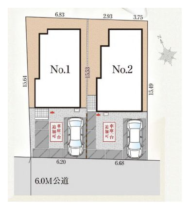 【区画図】 | 西東京市向台町４丁目　新築戸建て　２号棟 | 南側6ｍ公道の陽光と開放感に恵まれた立地
