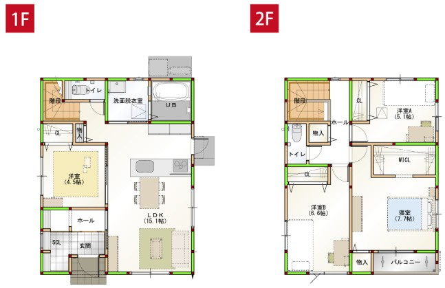 「憧れのペニンシュラ型キッチン」高知市鴨部9　新築一戸建ての間取り|家族5人でもゆったり。収納豊富な4LDK