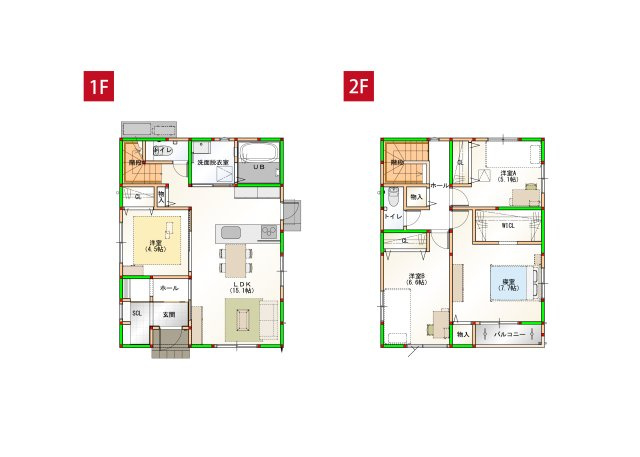 香南市野市町西野　新築一戸建て⑦の居間・リビング|木の温もり×モノトーンキッチンが調和する洗練したデザイン。