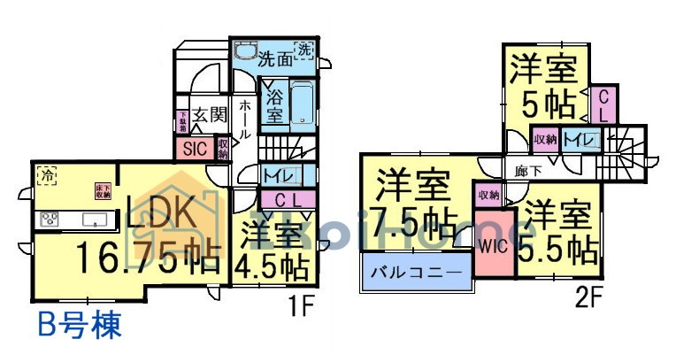 神戸市西区北山台2丁目全2棟B号棟　新築戸建の間取り|【ホームページに現地動画掲載中】●年中無休：当日予約可●敷地約42坪！南側にお庭スペースがございます