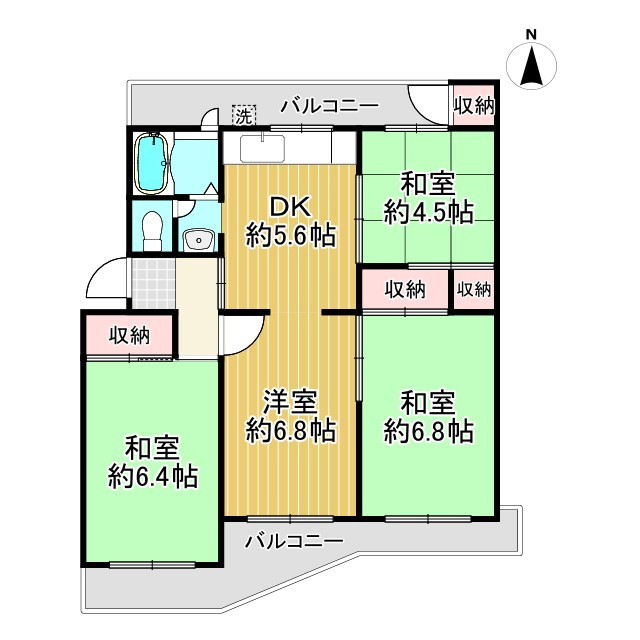 【価格改定】南円明寺ヶ丘団地6号棟の間取り|部屋数充実の4DK！
南北バルコニーで日当たり通風良好です。