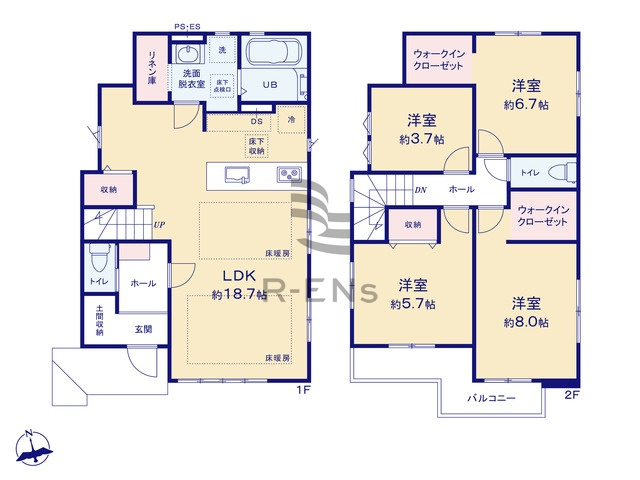 【間取り】 | 西東京市向台町６丁目　新築戸建て　１号棟 | 4LDK・土地面積122.94ｍ2・建物面積97.07ｍ2