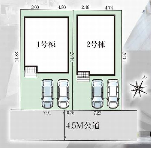 【区画図】 | 【仲介手数料０円】相模原市中央区光が丘4期　新築一戸建て　全2棟 | 相模原市中央区光が丘4期　新築一戸建て　全2棟