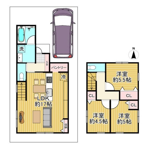 向日市森本町石田　　の前面道路含む現地写真|緑の旗が目印です。