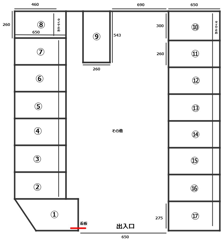 南町3丁目パーキングの区画図