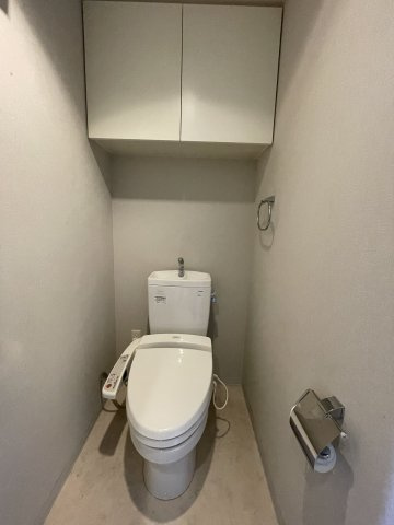 アルファステイツ城崎のトイレ|扉つき収納スペースがあり、見えない収納ですっきり見せることができます。
