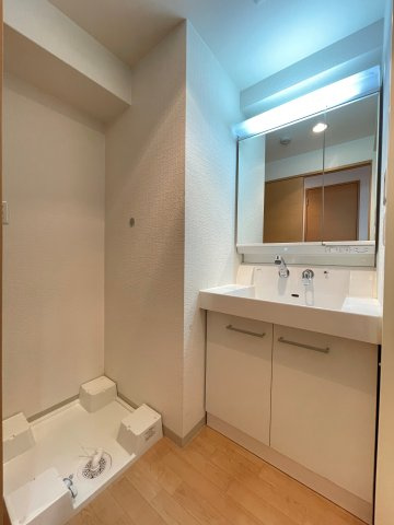 ピアッツァレント奈良医大前の独立洗面台|二面鏡化粧洗面台・室内洗濯機置き場※