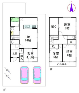 【その他】 | 建物参考プラン：間取り4LDK、木造2階建、建物面積延95.58平米（1F46.98平米、2F48.60平米）