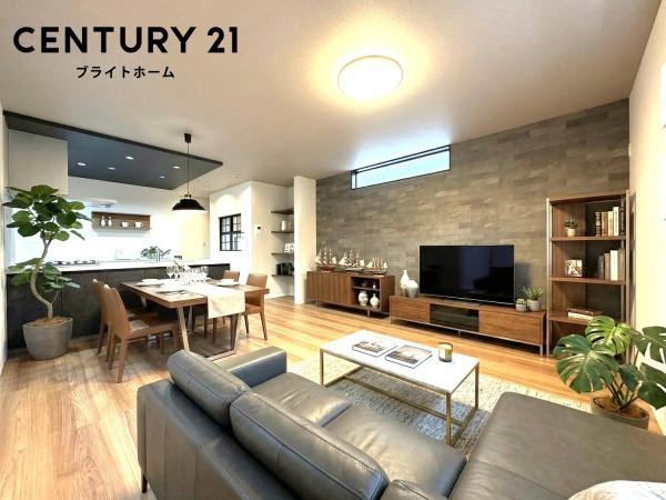 横浜市泉区中田南５丁目の新築一戸建の居間・リビング|本画像はAIがCGで家具作成しており、実際の現地に家具は設置されておりません。また、販売価格に家具等は含まれておりません。