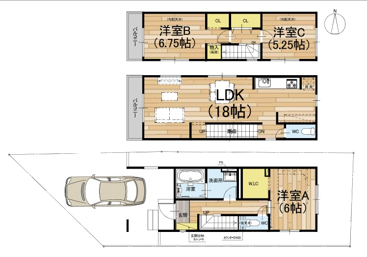 京都市山科区厨子奥苗代元町　第1期　新築一戸建ての間取り