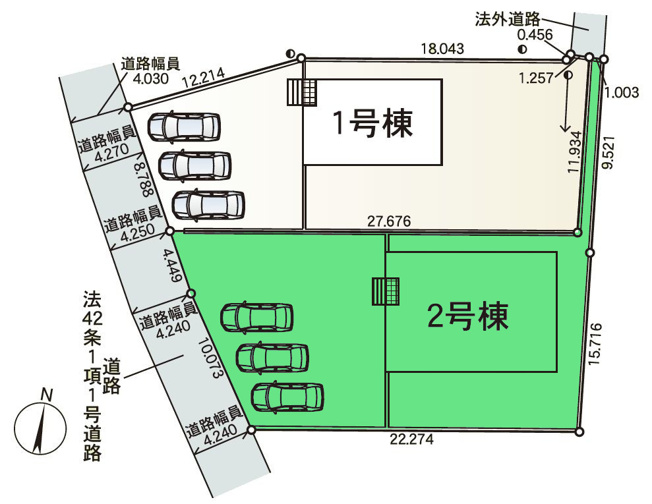 【区画図】 | クレイドルガーデン前橋市朝倉町第4ー② | 敷地面積100坪以上！カースペースは並列3台駐車可能！