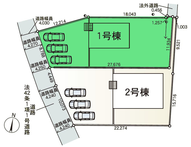 【区画図】 | クレイドルガーデン前橋市朝倉町第4ー① | カースペースは並列3台駐車可能！