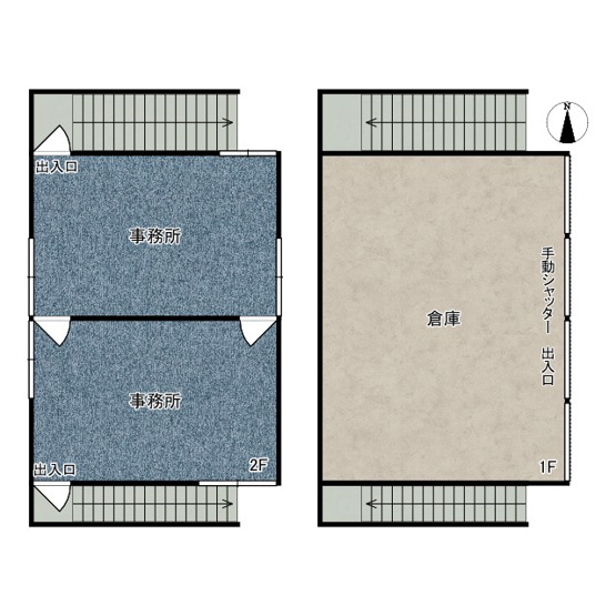 【間取り】 | 太郎坊町貸工場（倉庫） | 2F部分事務所　1F部分倉庫