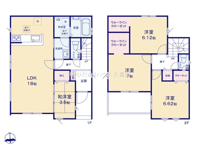 久喜市太田袋　新築一戸建て　02　グラファーレの間取り|動線を考慮した水回り集中設計で家事負担を軽減♪