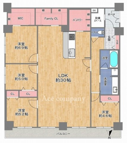 【間取り】 | ファミリーコーポ今福 | 【フルリノベーション角住戸専用ポーチ付！専有面積１３６㎡超えのお部屋！広いLDK約30帖！EVすぐの住戸♪各階にゴミ置場完備☆24時間ゴミ捨て可能♪エレベーターから直接イズミヤ館内へ移動可能♪】