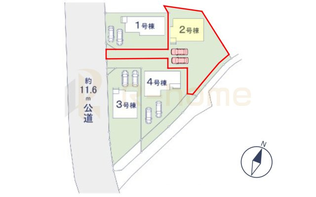 常陸太田市西三町1期　新築戸建て　2号棟の区画図|大きなお買い物だからこそ、メリット・デメリットを伝えさせて頂きます。
R-homeにお任せください♪
