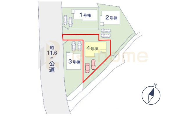 常陸太田市西三町1期　新築戸建て　4号棟の区画図|大きなお買い物だからこそ、メリット・デメリットを伝えさせて頂きます。
R-homeにお任せください♪