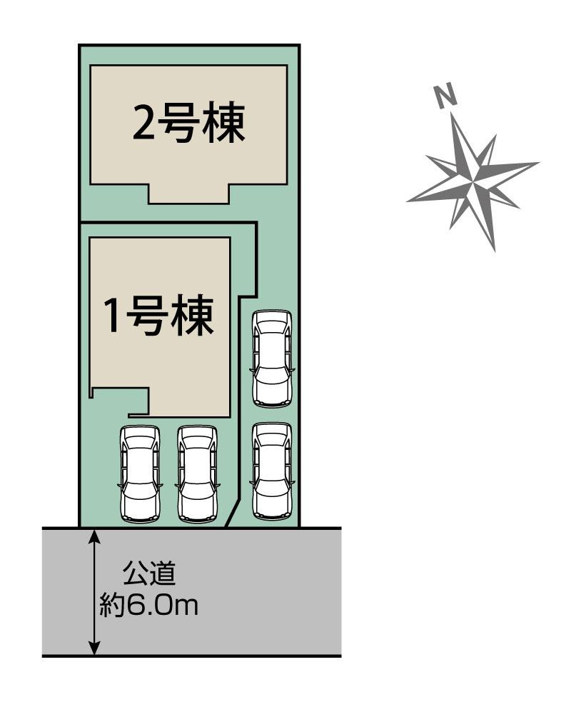 【今からご案内可能】愛知郡東郷町御岳2丁目　全2棟の区画図|全体区画数｜全2棟
◆駐車2台可能！(但し、車種による)
◆前面道路幅員6.0mの車通り少ないため駐車も楽々です。
◎まずは、お気軽にお問い合わせください。現地を案内しながら周辺環境も見て頂けます。　