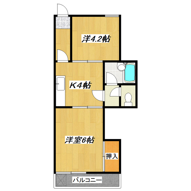 玉木マンションの間取り|振分タイプの２ＤＫ！
