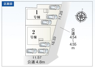【区画図】 | 羽島市竹鼻町新築建売全2棟！ゆったり5LDK！お車並列3台可能！竹鼻駅まで徒歩7分！ | 羽島市竹鼻町新築建売全2棟！ゆったり5LDK！お車並列3台可能！竹鼻駅まで徒歩7分！