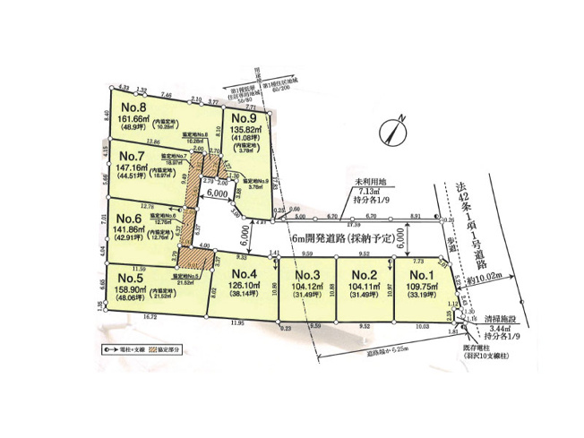 【土地図】 | 富士見市羽沢2丁目　建築条件無売地　全9区画　(ふじみ野店) | 8区画/約48坪の広々とした建築条件なし売地です！※内協定地10.28ｍ2※図面を基に作成しています。現況と異なる場合は現況を優先いたします。