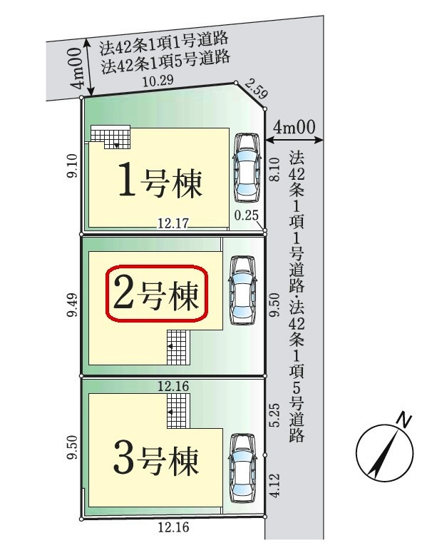 東村山市恩多町3丁目・全3棟　新築一戸建　2号棟の区画図|【全3棟・2号棟】カースペース1台・土地面積115.60平米（約34.96坪）