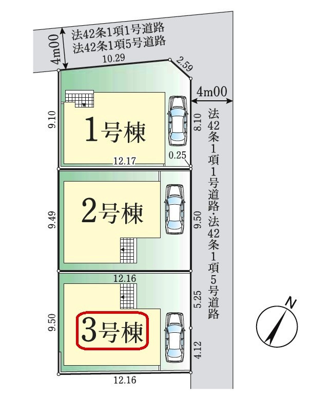 東村山市恩多町3丁目・全3棟　新築一戸建　3号棟の区画図|【全3棟・3号棟】カースペース1台・土地面積114.86平米（約34.74坪）