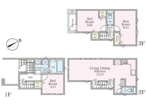 【横浜市西区境之谷97-40全3棟新築戸建て】★仲介手数料無料★（稲荷台小学校・岩井原中学校）の間取り