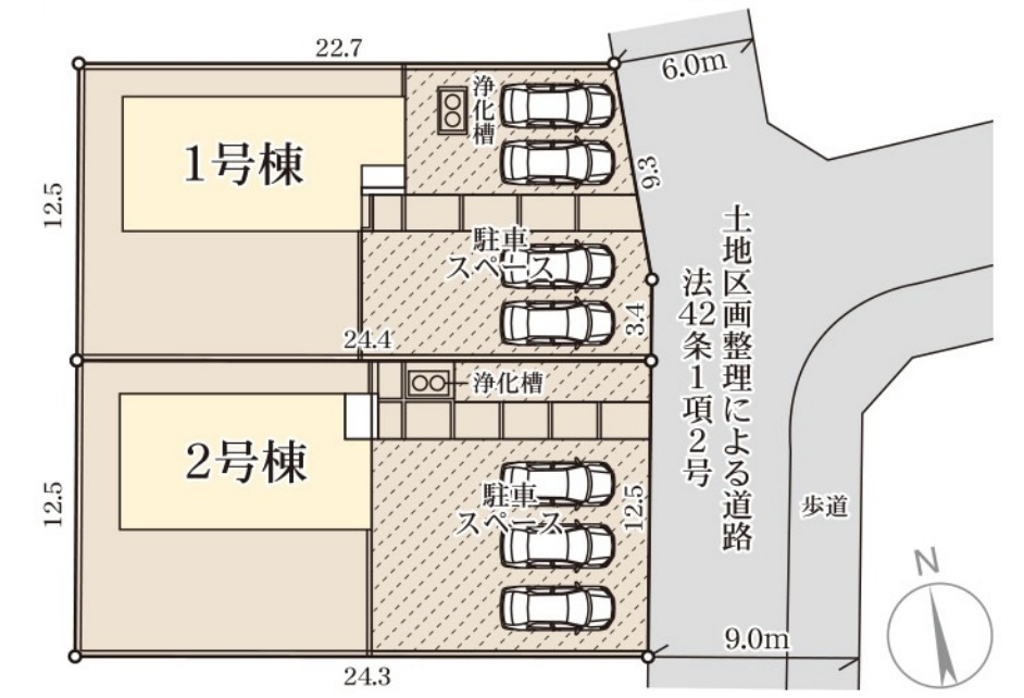 ひたちなか市阿字ヶ浦町第4　新築戸建　1号棟の区画図