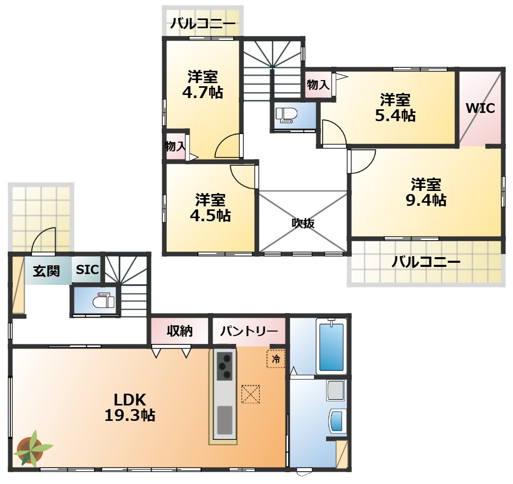 リガーレ宇都宮市双葉5期の間取り|南向きで陽当たりの良い間取りです