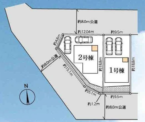 藤沢市片瀬山１丁目　全2棟２号棟の区画図