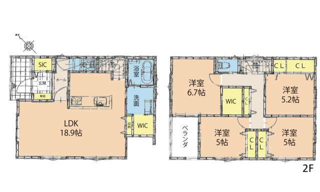 広島市安佐北区口田2丁目　新築一戸建て(全2棟)の間取り
