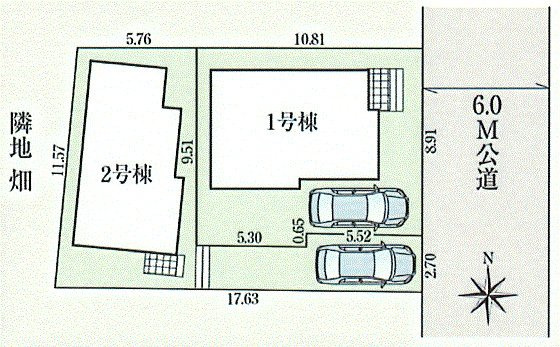 昭島市上川原町3丁目　新築戸建全2棟の区画図