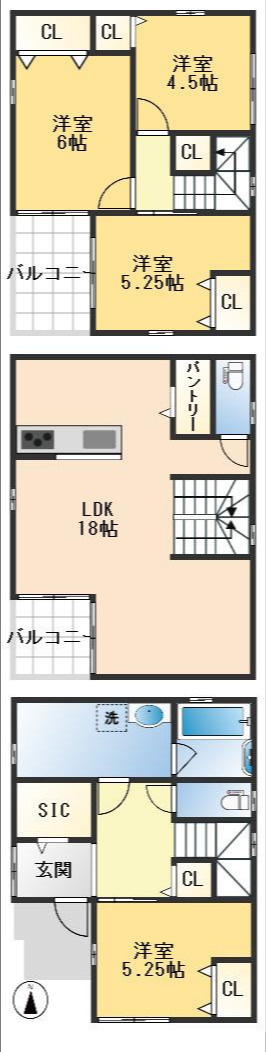 豊中市服部寿町3丁目　新築戸建の間取り