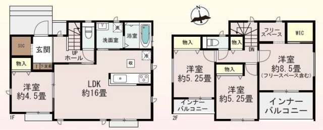 【新築戸建】前橋市北代田町780番の間取り|■間取り図｜敷地面積：173.65（約52.52坪）　建物面積：106.82（約32.31坪）