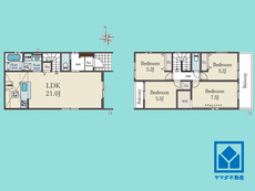 尼崎市東園田町1丁目　3期　4号棟の間取り|4LDK、土地面積135.16平米、建物面積106.69平米、木造2階建。2026年6月末完成予定。