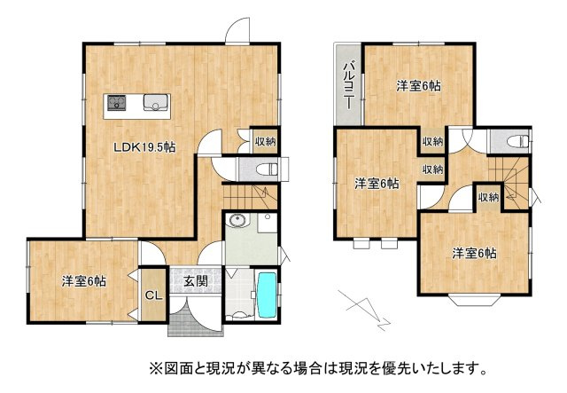 守山市小島町　中古戸建ての間取り|全室6帖以上のゆったりとした間取り設計です。