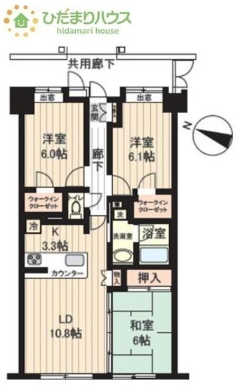 【間取り】 | グランシャルム土浦レイクサイド | 全居室6帖以上！ゆとりのある3LDK☆