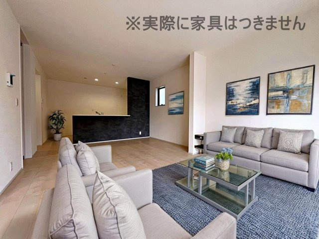 新築戸建・新築建売　福島市方木田第16 2期【長期優良住宅】吉井田小・福島一中の居間・リビング|画像はバーチャルホームステージングの加工による演出で、実際の家具は付きません。