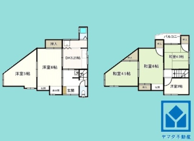 尼崎市蓬川町の間取り|5DK、土地面積59.89平米、建物面積75.33平米、木造2階建。