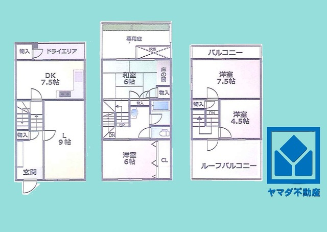 ガーデンハイツ高座台の間取り|4LDK、専有面積102.45平米、バルコニー面積4平米、ルーフバルコニー面積10平米、RC造3階建て。