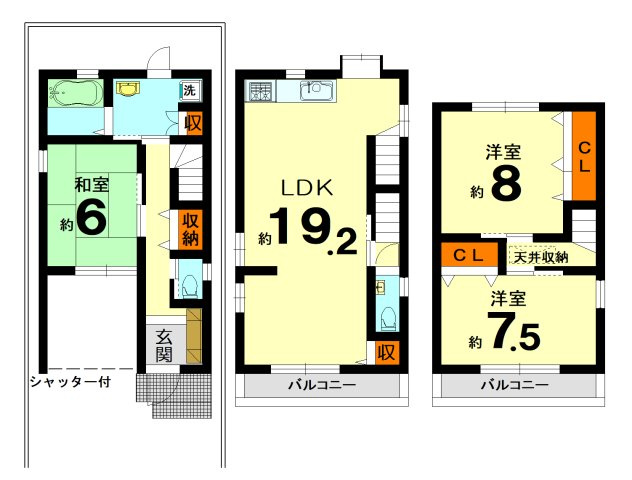 【間取り】 | 紫竹西大門町　一戸建 | 全居室収納スペース有り、ゆとりある3LDKです