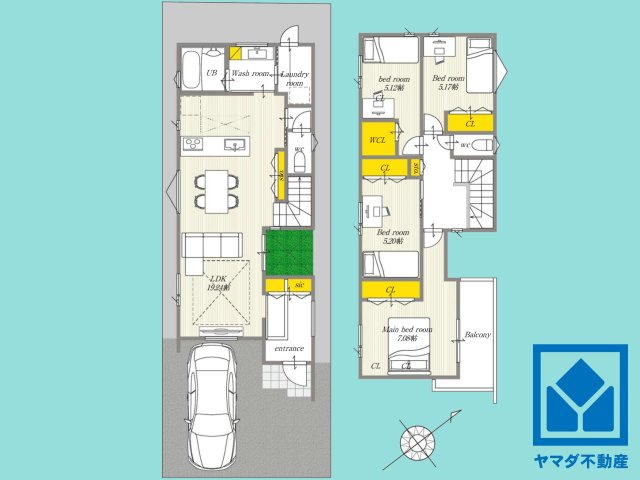 西宮市浜甲子園１丁目　第7　B号地の間取り|4LDK、土地面積110.54平米、建物面積114.33平米、木造2階建。2026年2月完成済み。