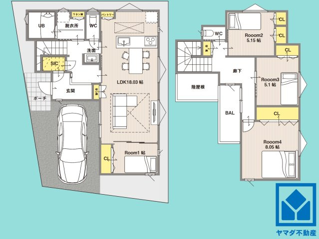 西宮市南甲子園２丁目　第10　A号地の間取り|4LDK、土地面積105.6平米、建物面積111.32平米、木造2階建。2026年2月完成済み。ご成約でヤマダポイントプレゼント中です。お問合せお待ちしております。