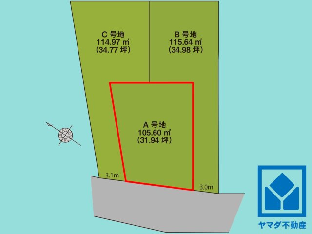 西宮市南甲子園２丁目　第10　A号地の区画図|グランコンフォートPlus南甲子園2丁目、3区画のA号地です。区画それぞれ間取りが違うので、ライフスタイルに合わせてご検討ください。