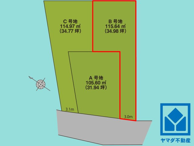 西宮市南甲子園２丁目　第10　B号地の区画図|グランコンフォートPlus南甲子園2丁目、3区画のB号地です。区画それぞれ間取りが違うので、ライフスタイルに合わせてご検討ください。