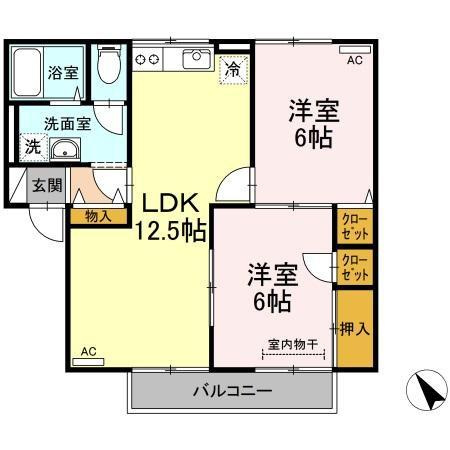 【間取り】 | ヴィラ西福原　D棟