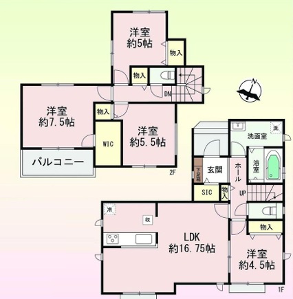 駐車並列２台　WIC付収納豊富　西区北山台２丁目　新築戸建の間取り