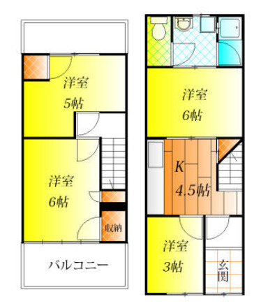 羽曳野市テラス　4DKの間取り
