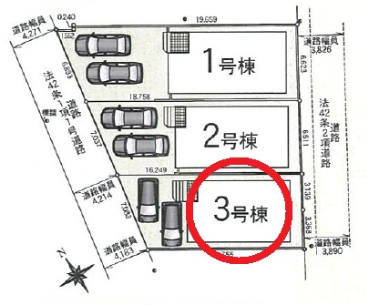 岡崎市矢作町第19　新築分譲住宅　全3棟　3号棟の区画図